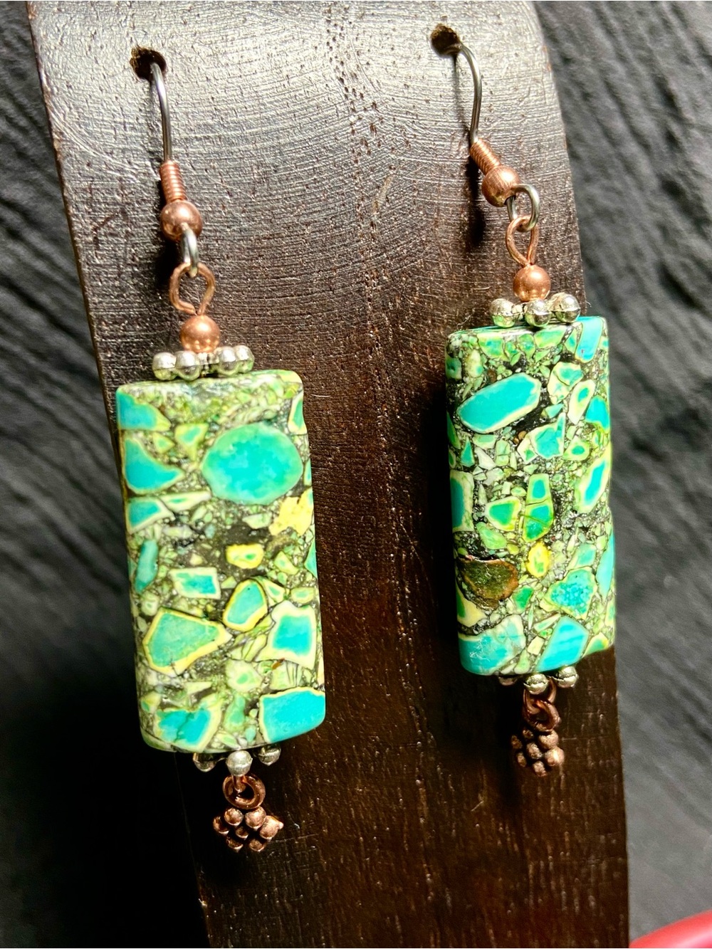 Turquoise and Lemon Lime Mosaic Drop Earrings